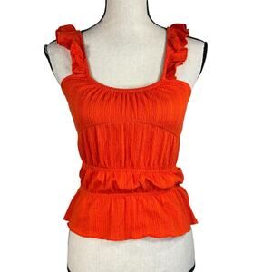 TopShop SZ 0-2 Top Sleeveless Ruffled Stretch Tiered Scoop Neck Gauzy Orange New